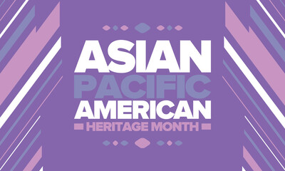 Asian Pacific American Heritage Month in May. Сelebrates the culture, traditions and history of Asian Americans and Pacific Islanders in United States. Vector poster. Illustration with east pattern