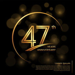 47th Anniversary logo design with double line numbers. Golden anniversary template. Vector Logo Template