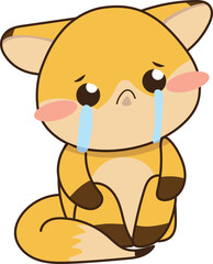 Illustration Vector Cute Sad Fox, Crying
