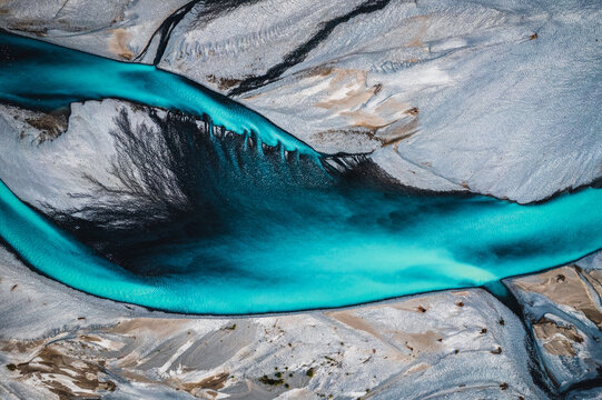 Aerial Turquoise Abstract of river braids