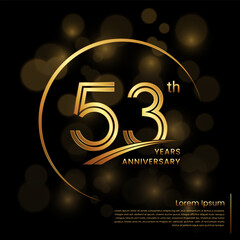 53th Anniversary logo design with double line numbers. Golden anniversary template. Vector Logo Template