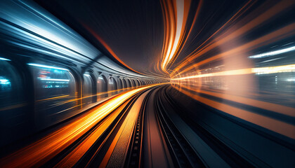 Curving Subway Train Tunnel - Generative Ai