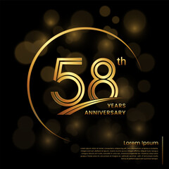 58th Anniversary logo design with double line numbers. Golden anniversary template. Vector Logo Template