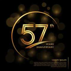 57th Anniversary logo design with double line numbers. Golden anniversary template. Vector Logo Template