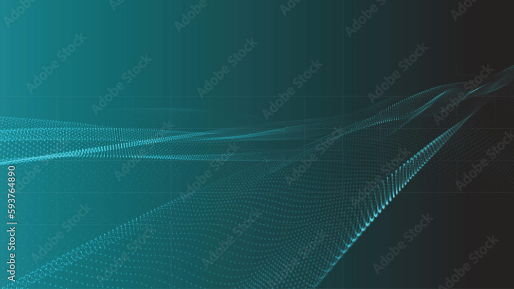 Poster wave of particles. futuristic dots pattern on dark background. big data digital code. technology or 
