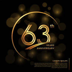 63th Anniversary logo design with double line numbers. Golden anniversary template. Vector Logo Template