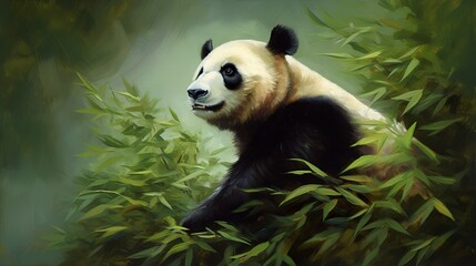 Fototapeta premium A stunning oil painting of a panda in its natural habitat