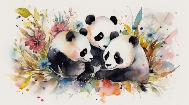 A playful oil painting of two pandas frolicking in a bamboo forest