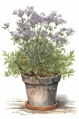 Botanical Watercolor Illustration of Statice in Pot. Generative AI