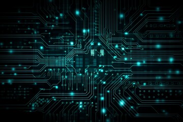 Fototapeta premium Technology circuit board texture background. Abstract circuit board banner wallpaper. AI generative