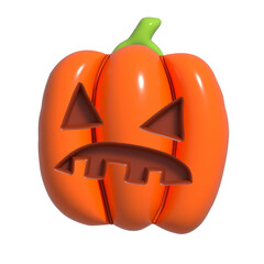Halloween Realistic 3d Orange Pumpkin with angry face. 3d rendered object. Design element isolated on white background.