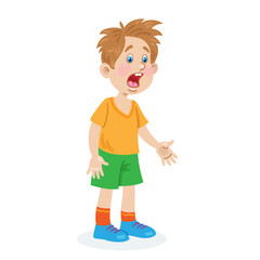 Funny boy screams. In cartoon style. Isolated on white background. Vector flat illustration.