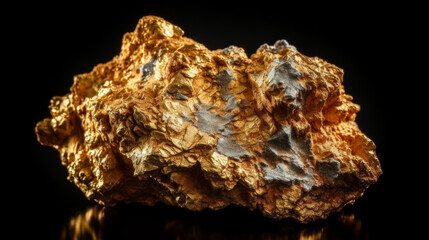 Fototapeta premium Luxury large gold nugget with a rough rocky look on a black background. Al generated