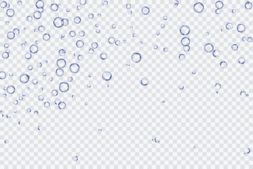 Blue air bubbles, oxygen, champagne crystal clear, isolated on a transparent background of modern design. Vector illustration of EPS 10.