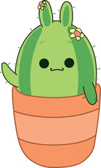 Illustration Vector Cute Cactus in the Vase