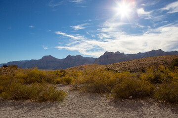 Sunny nevada mountain terrain hiking trail