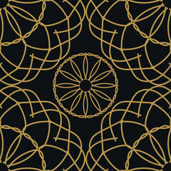 Golden ornamental seamless geometric black pattern. Elegant endless ornate dark luxury background. Vector illustration eps10