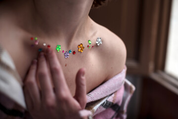 Artsy portrait of a woman with stickers