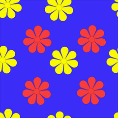 seamless pattern with flowers yellow and red flowers on blue background pattern
