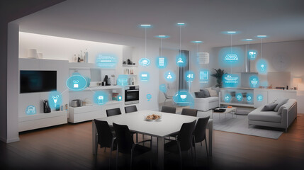 The concept of the Internet of Things with an image of a smart home, featuring various connected devices and appliances AI