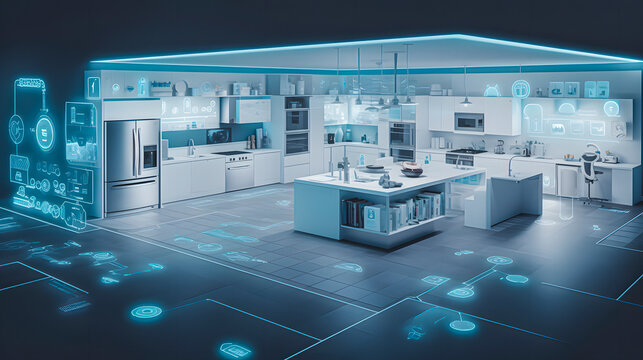 The concept of the Internet of Things with an image of a smart home, featuring various connected devices and appliances AI