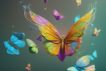 Obraz na płótnie Canvas Surreal painting brush with palette in the form of butterfly 3d illustration, cinematic - generative ai