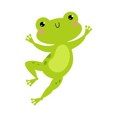 Happy Green Frog with Protruding Eyes Hopping and Leaping Vector Illustration