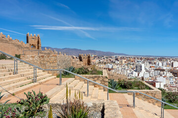 Cityscape and Alcazaba fortress in Almeria, Spain on March 19, 2023
