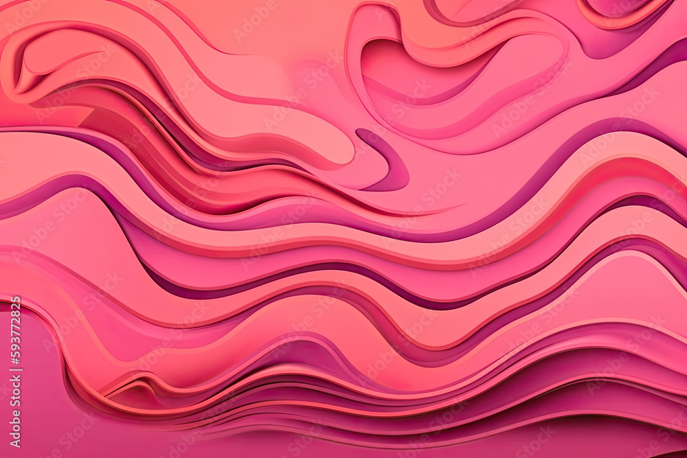 Poster abstract pink background with wavy paper lines and layers, created with generative ai
