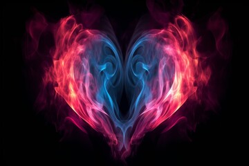 Radiant Flames of Love: A Fiery Heart Wallpaper in Colorful Light, Generative AI