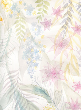 Pastel colors flowers and leaves
