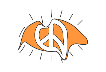 Retro groovy melted eye with peace sign. Psychedelic hippie style bizarre design. Vintage hippy crazy melting peaceful look pupil sticker. Abstract 60s, 70s, 80s trendy y2k trippy pop art. Vector eps