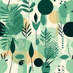 Minimalist Green Vector Pattern with Leaves and Plants