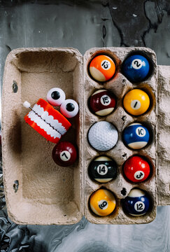Set design with billiard balls.