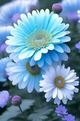 Fototapeta premium There is a kind of flower that is light blue. The leaves are as deep as sea water, many green leaves and many crystals on the branche - generative ai