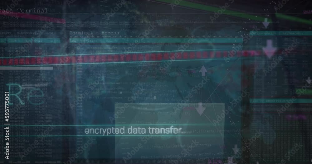 Poster animation of data processing over world map against male hacker