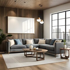 Mockup frame in living room interior, 3d render