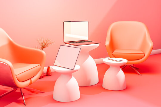 Pink interior with different devices
