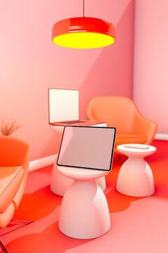 Pink interior with different devices