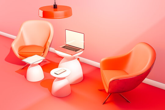 Pink interior with different devices