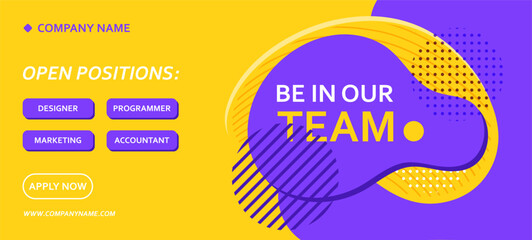 Be in our team banner. We hiring, recruitment and state expansion.
