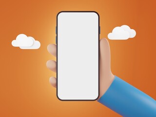 Blank smartphone in hand cartoon style render