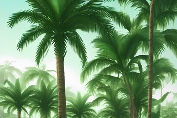Fototapeta na wymiar Watercolor palm tree in green color isolated on white background. Vintage banana trees. Floral tropical jungle. , photo-realistic - generative ai