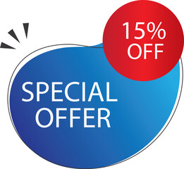 15% off. special offer banner template, special offer discount template design. in blue and red color