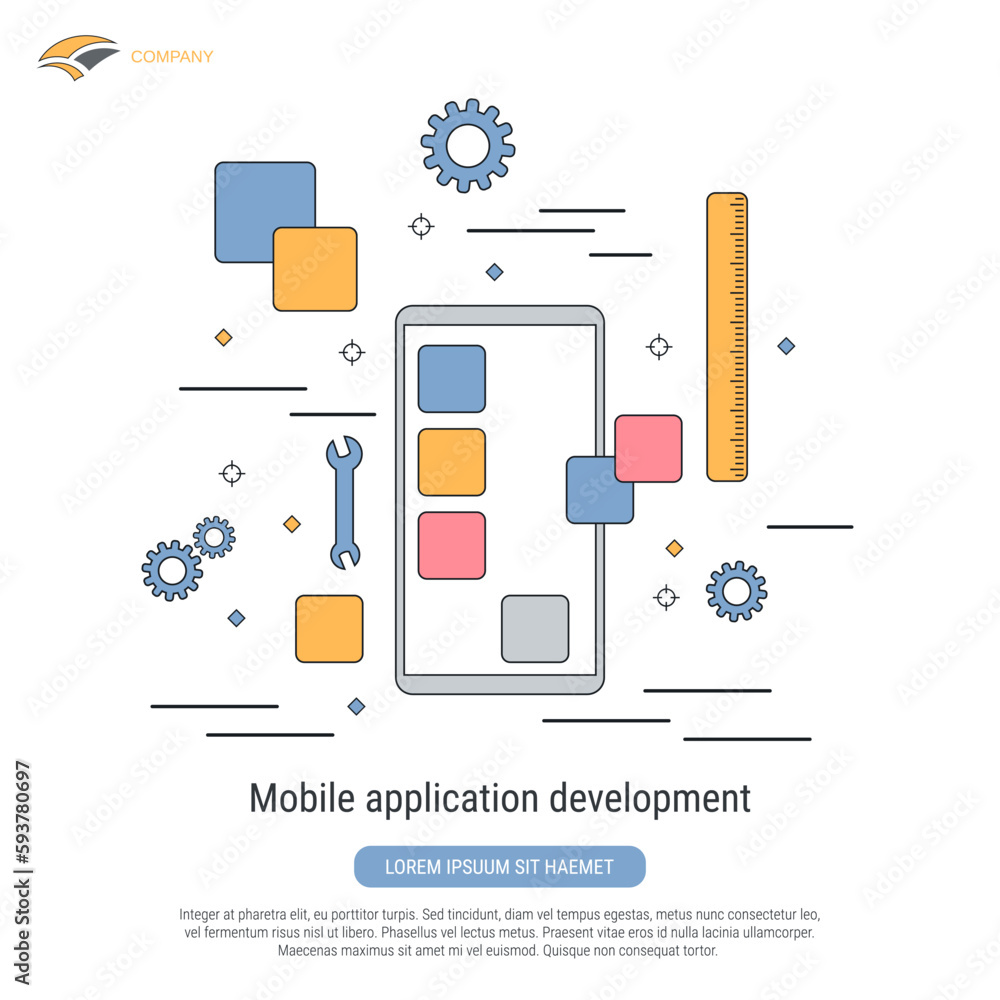 Poster mobile application development, gui construction, software engineering flat contour style vector con