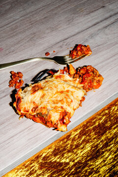 piece of moussaka on a table