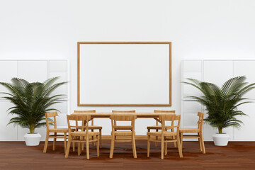 Dinning set on white background with copy space for add text, wooden chair and table, 3D rendering.