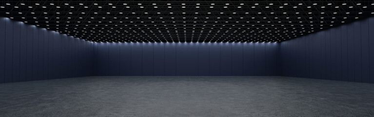 Empty exhibition hall center, convention hall for expo fair trade show booth, 3D rendering.