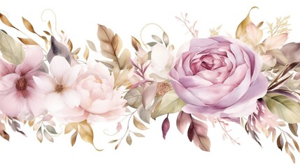 illustration with pink gold leaves, white flowers