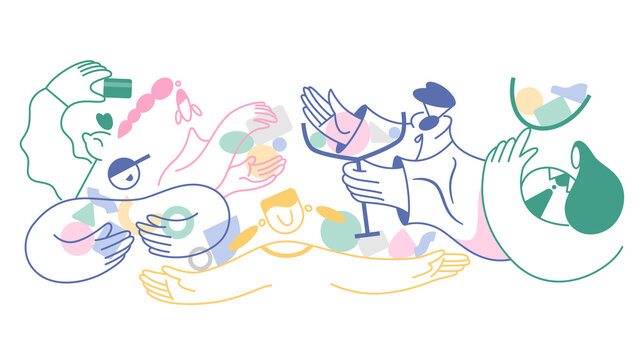 Pay your participants partners seamlessly. Group of people hold money